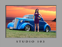 Studio 103  Girl  Sunset & 37  Chevy with a hemi_24x18